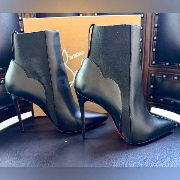 New Christian Louboutin Calfskin Chelsea Chick 100 Stiletto Boots Size 41 Black - Picture 6 of 9